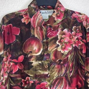 Vtg Diane Von Furstenberg 100% Silk Blouse, Apple Pear Flower, Slight Batwing